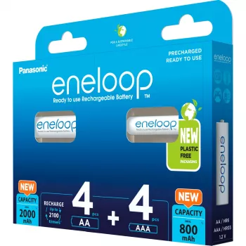 Wiederaufladbare Batterien Panasonic Eneloop AA 2000 mAh (4 Stück) und AAA 800 mAh (4 Stück), Ni‑MH, 1,2 V, 8 Stück