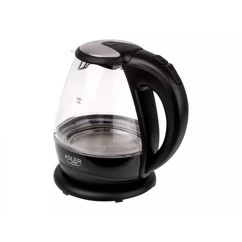 Wasserkocher | Adler | Wasserkocher | AD 1224 | Standard | 2000 W | 1,5 L | Glas | 360°-Drehsockel | Schwarz