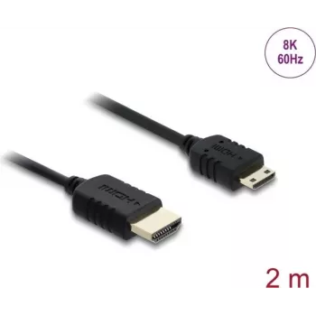 HDMI-Kabel DELOCK 81685 — 2 m, HDMI Typ A (Stecker) auf HDMI Typ C (Mini, Stecker), 48 Gbit/s, bis zu 7680×4320, vergoldete Kontakte, schwarz