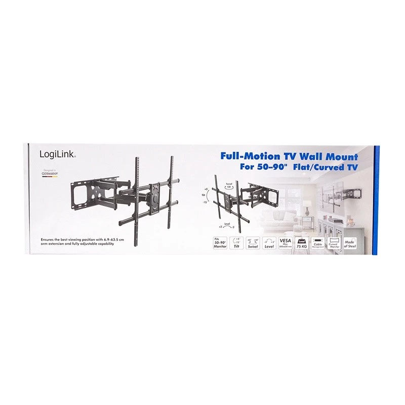 LogiLink TV-Wandhalterung 50–90 Zoll neig- und schwenkbar bis 75 kg