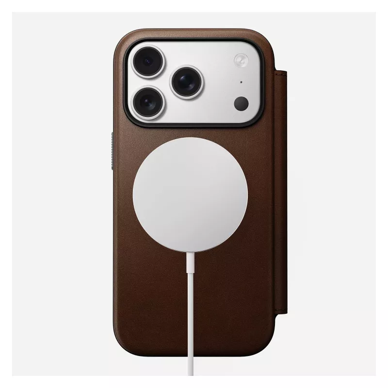 Leder-Folio-Handyhülle Nomad Modern Leather Folio für iPhone 17 Pro – braun, passend für 6,3 Zoll (16 cm), 4 Kartenfächer