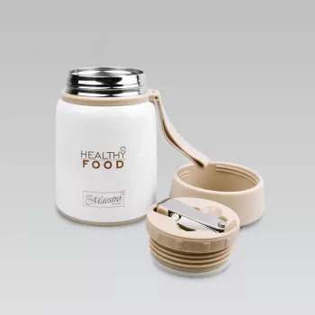 Thermosflasche Maestro MR-1646-53 0,53 L Edelstahl, beige/weiß, vakuumisoliert, auslaufsicher, mit Löffel und Schale