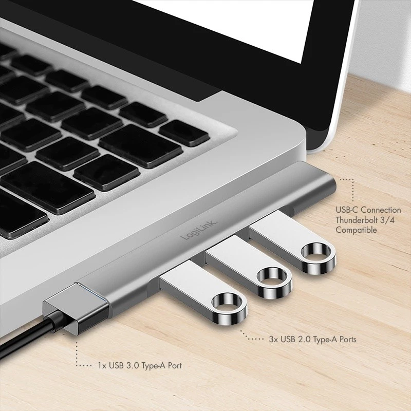 LogiLink USB 3.2 Gen1 Hub 4-Port USB-C 1x USB3.0 AF 3x USB2.0 AF UA0437