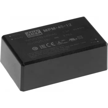 Netzteil Mean Well MPM-45-5, Innenbereich 45 W, Eingang 80–264 V, schwarz, 52×87×29,5 mm