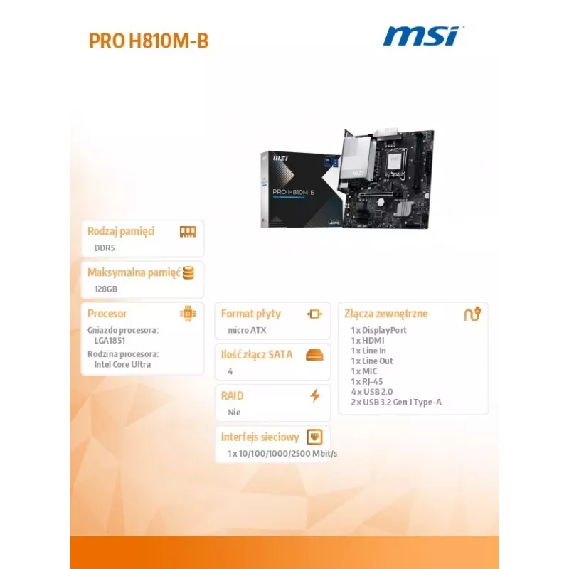 MSI PRO H810M-B Motherboard Intel H810 LGA 1851 (Socket V1) micro ATX