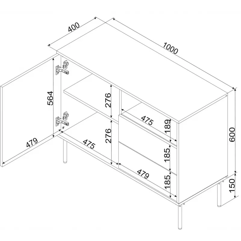 Cama 1D2S TRESSE Kommode 100x40x75 Kaschmir matt