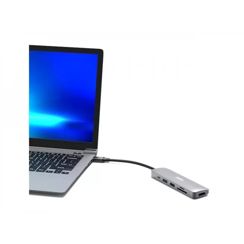 Schnittstellen-Hub Port Designs 900162 USB Typ-C — USB Typ-C Ausgang, 3840x2160@60Hz, 20V/5A Eingang, 117×34×13 mm, silber