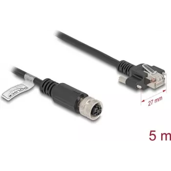 Netzwerkkabel DeLOCK M12 Kabel D-kodiert 4-polige Buchse auf RJ45 Stecker Cat5e 5m Schwarz
