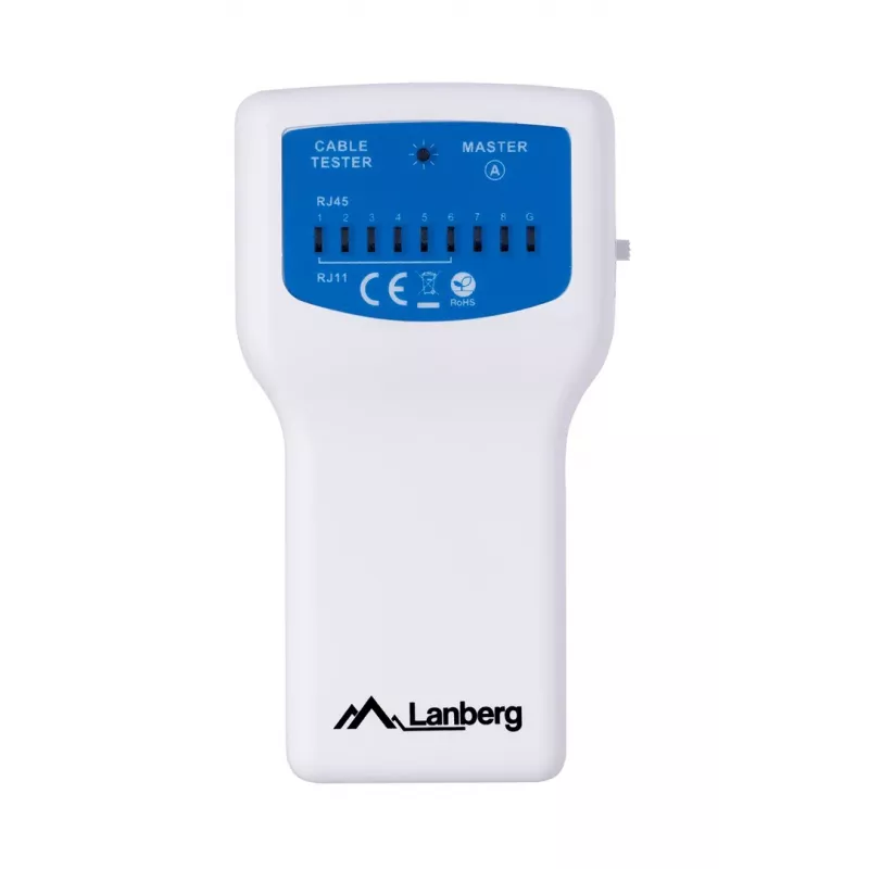 PoE-Tester LANBERG NT-0402 — PoE-Netzwerkkabeltester mit RJ-45/RJ-11-Unterstützung, LED-Anzeigen, Betriebs-LED, Ein-/Ausschalter