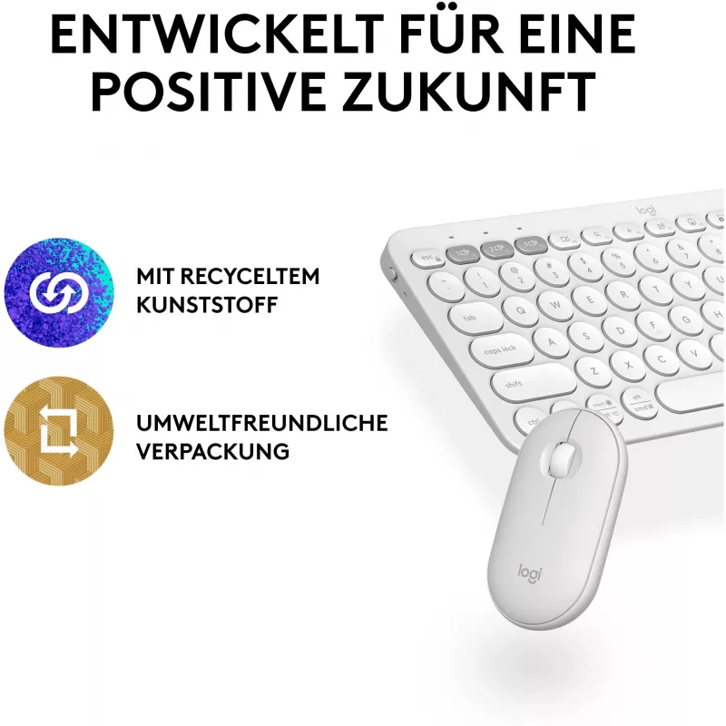 Logitech Pebble 2 Combo Set, Weiß, Kabellos, Deutsch, 920-012204