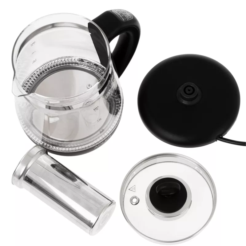 Adler Wasserkocher | AD 1299 | Elektrisch | 2200 W | 1,5 L | Glas | 360°-Drehsockel | Schwarz