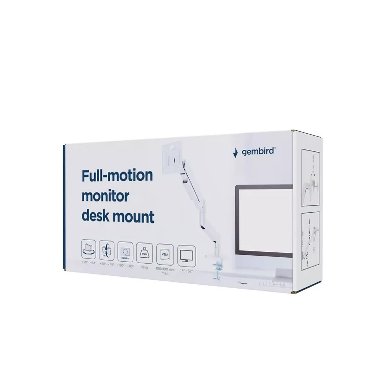 Monitorhalterung Gembird MA-DA1-04-W Klemmständer für 17-Zoll–32-Zoll Bildschirme, VESA 75x75–100x100, max. Traglast 10 kg, weiß
