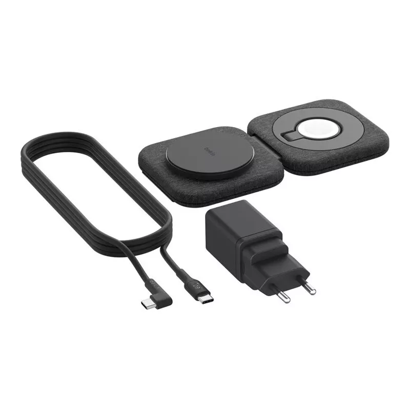 Kabellose 2-in-1-Ladestation Belkin BOOSTCHARGE PRO QI2 WIZ026VFBK — kabelloses Schnellladen für Smartphone und Kopfhörer