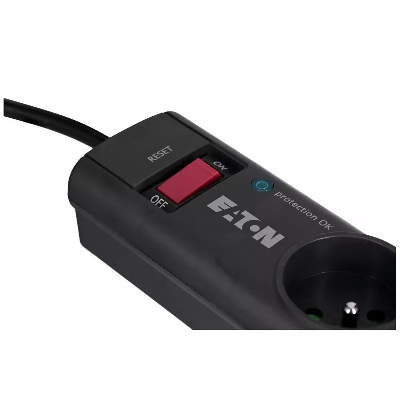Überspannungsschutz-Steckdosenleiste EATON Power Strip 4 FR — 4 Typ-E-Steckdosen, 1 m Kabel, 10 A, 2500 W, LED-Anzeigen