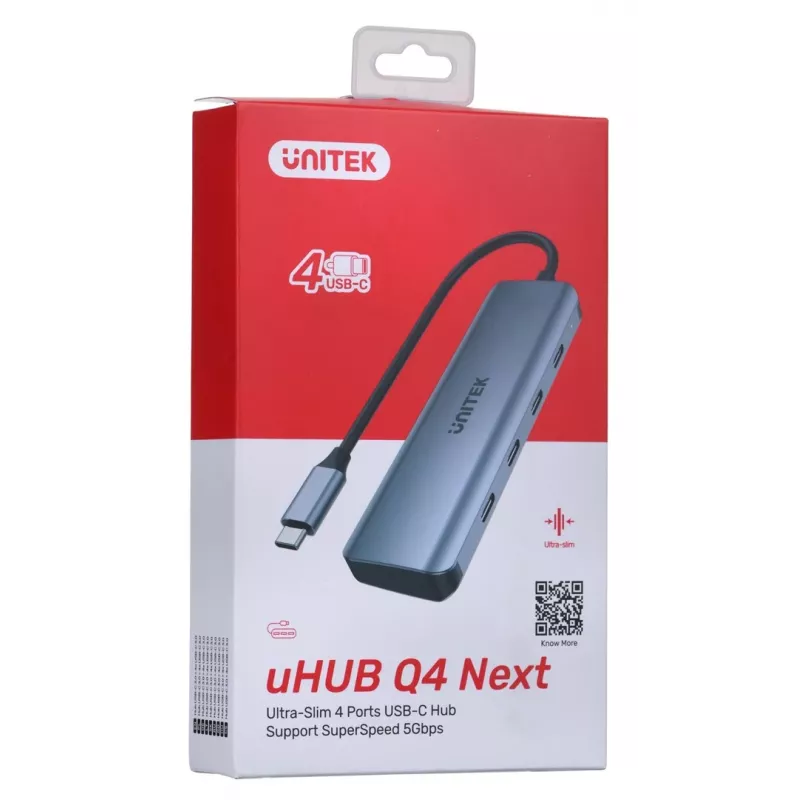 UNITEK uHUB Q4 USB-Hub Typ-C 5000 Mbit/s Grau