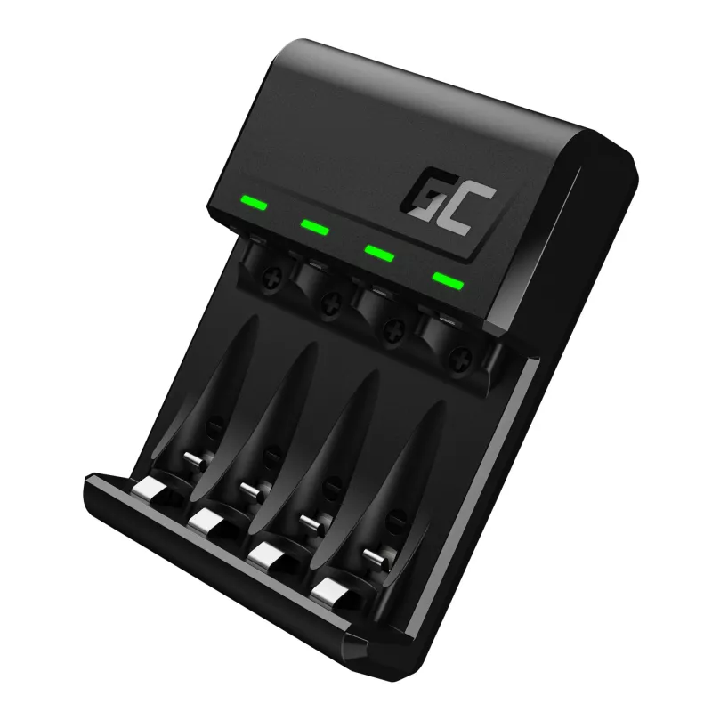 Batterieladegerät Grün Cell GC VitalCharger USB, 4-Steckplätze, AA/AAA, USB-betrieben, schwarz