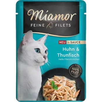 MIAMOR Fine Filets Huhn mit Thunfisch in Sauce - Nassfutter für Katzen - 100g