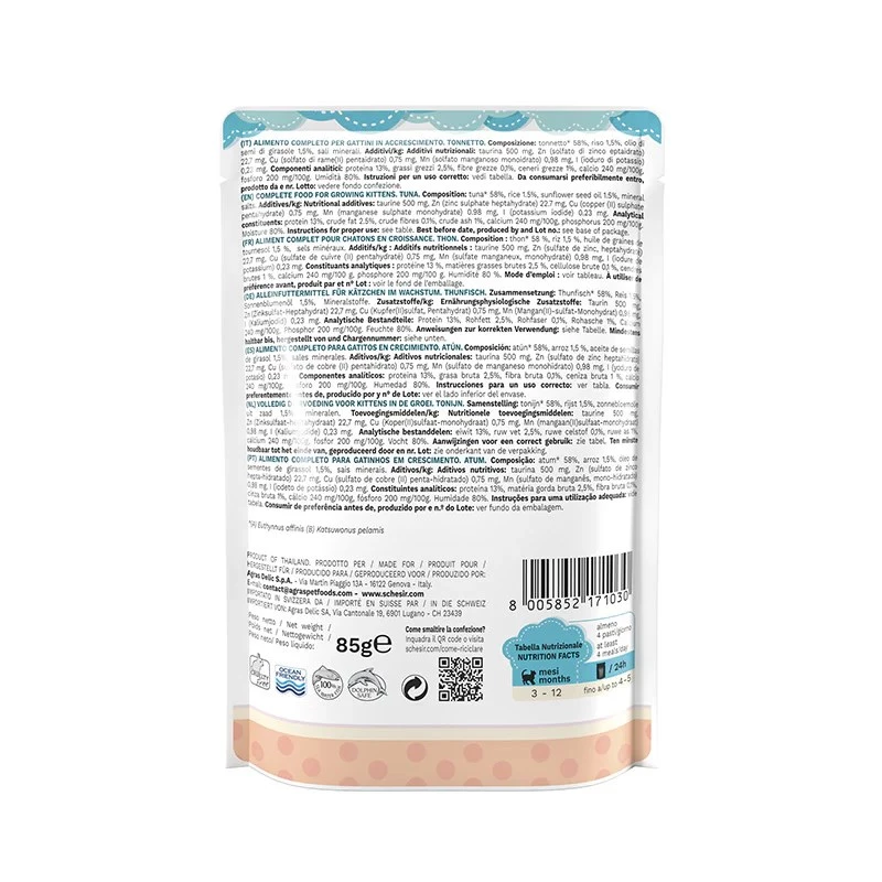 SCHESIR Thunfisch in Gelee - Nassfutter für Kätzchen - 85g