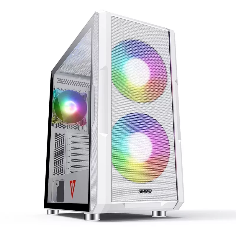 PC-Gehäuse MODECOM AMIRANI ARGB Midi Tower Weiß — ATX/ITX, 35 cm GPU, 16,5 cm CPU-Kühler, 2x200 mm Lüfter