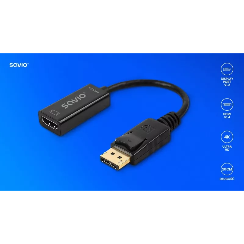 Adapter Savio DisplayPort (M) v1.2 - HDMI A (F) v1.4, 4K, AK-62
