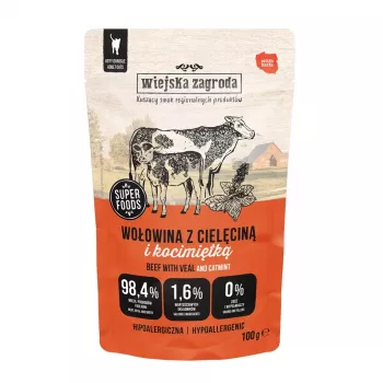Nassfutter für Katzen wiejskazagroda Rind mit Kalb und Katzenminze Adult 100 g, 75% Feuchtigkeit, 10,8% Protein, 9% Fett