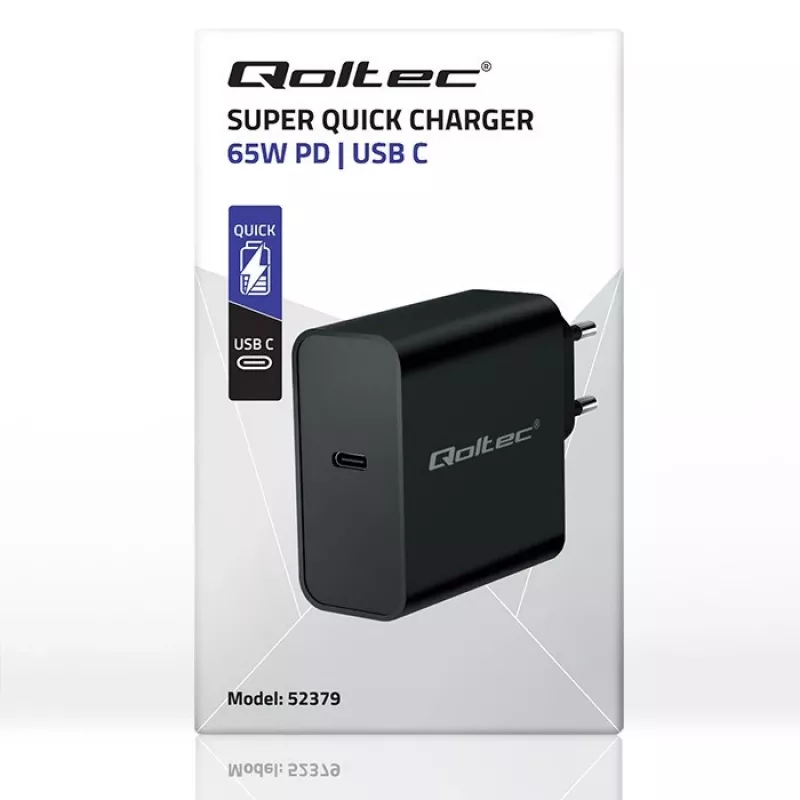 Ladegerät QOLTEC Super Quick PD 65W USB‑C Power Delivery 5–20V, 1x USB‑C, USB PD 3.0, Typ-C-Stecker, 65 W