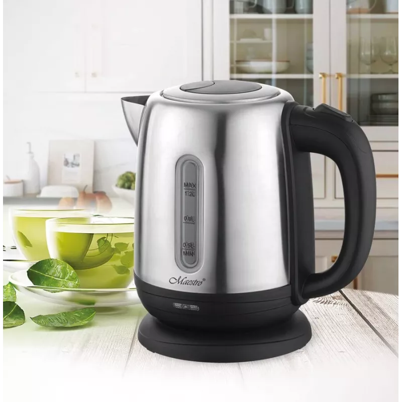 Elektrischer Wasserkocher Maestro MR-027 1,2 L 1630 W Edelstahl, Anti-Kalk-Filter, Wasserstandsanzeige