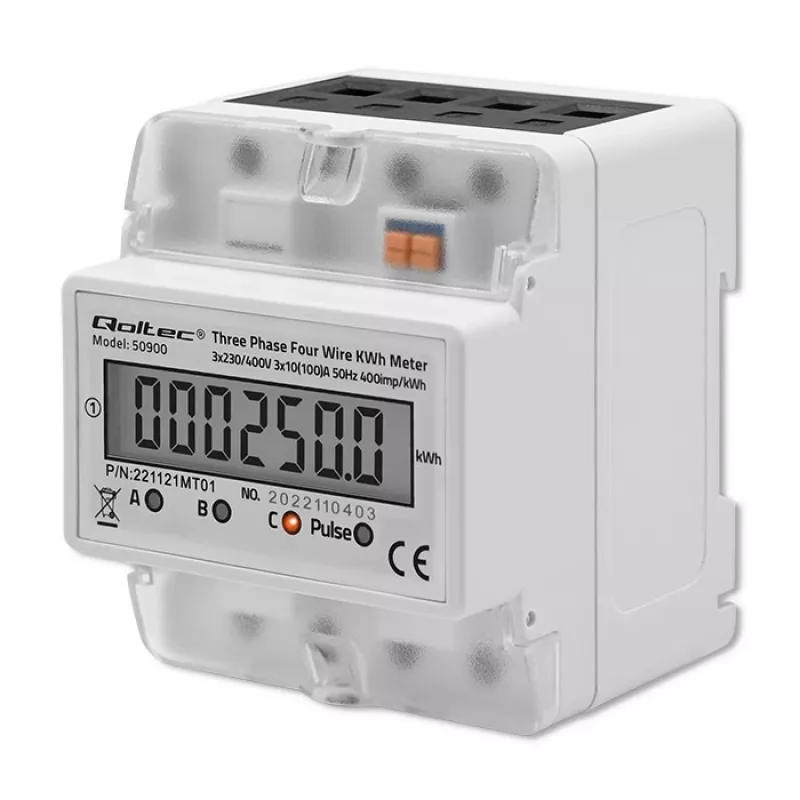 Dreiphasiger elektronischer Energiezähler QOLTEC 50900 400V LCD 4P