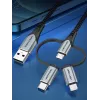 Vention USB 2.0 A Stecker auf 3-in-1 Micro-B&USB-C&Lightning Stecker Kabel 1M Grau Aluminiumlegierung