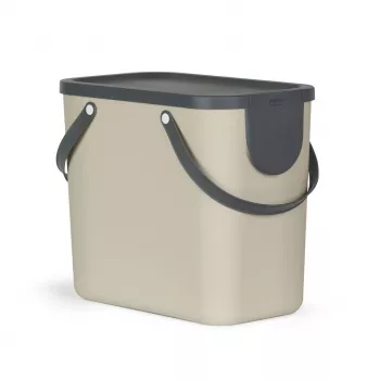 Rotho Albula 25 L rechteckiger Aufbewahrungs-/Abfallbehälter, cappuccino, Technopolymer, 25 L, 400×235×340 mm