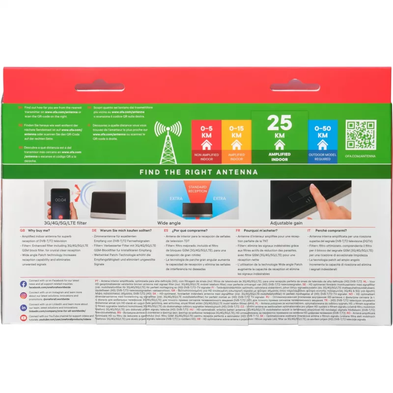 Indoor-Antenne One For All SV 9385 DVB-T DVB-T2 Schwarz