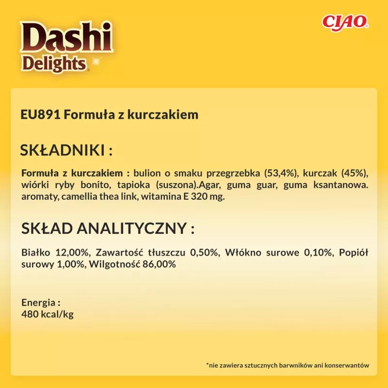 Nassfutter-Leckerli INABA Dashi Delights Delicate Flakes Huhn 40 g – diätetisch, 86 % Feuchtigkeit, 12 % Protein