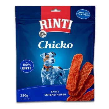 Hundetrainingsleckerli RINTI Chicko Ente 250 g — mit Entengeschmack, Protein 58 %, für ausgewachsene Hunde, Beutel