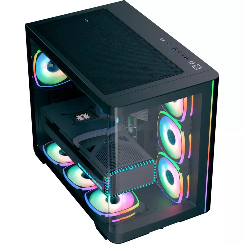 Tower-PC-Gehäuse AEROCOOL P500C EVO-G-BK-v1 mit 2 Hartglas-Seitenteilen, Schwarz