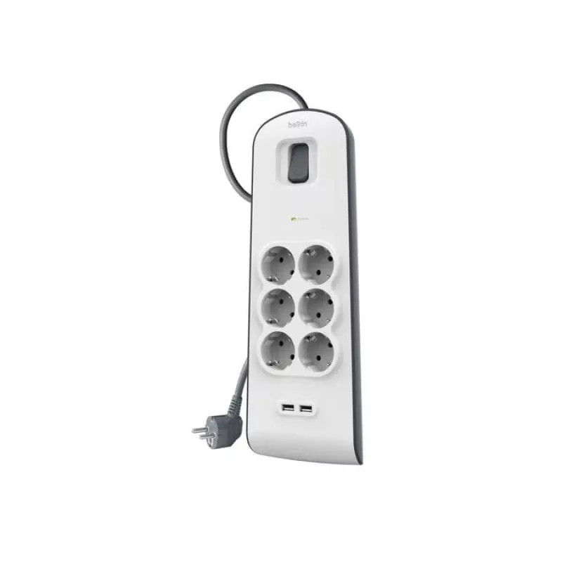 Steckdosenleiste Belkin BSV604VF2M-V2 — 6 Steckdosen, 2× USB-A, 2 m Kabel