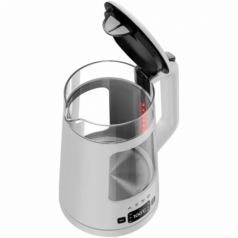 AENO Wasserkocher EK6: 1850-2200W, 2L, Strix, quadratische Form, transparenter Deckel, hochbeständiges Glas, LED-Beleuchtung, automatische Abschaltung, Trockengehschutz