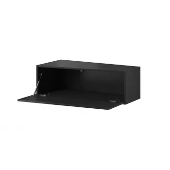 TV-Ständer Cama Meble VIGO SLANT '90' – 900×400×300 mm, schwarze Oberseite (Spanplatte), schwarzer Rahmen, glänzend