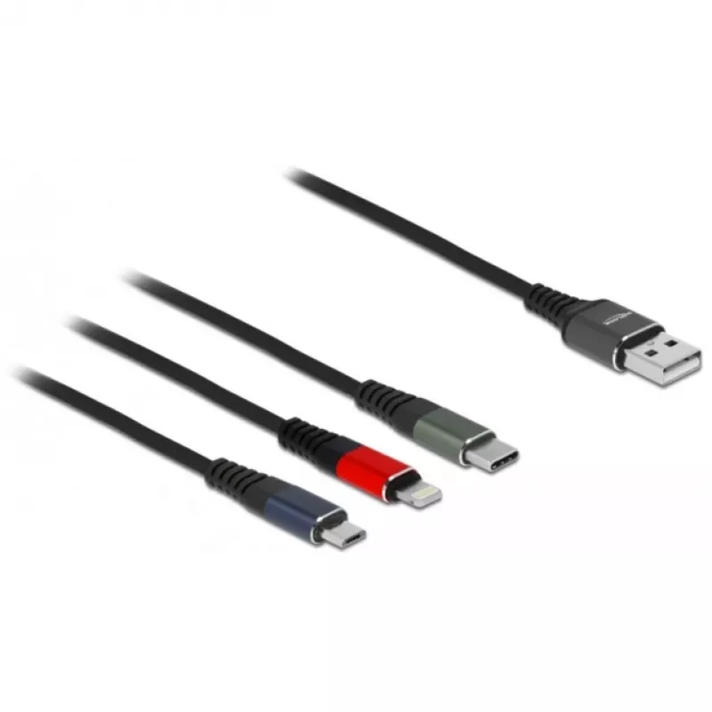 USB-Ladekabel DeLOCK 3-in-1 Typ-A auf Lightning Micro USB USB Typ-C 30 cm