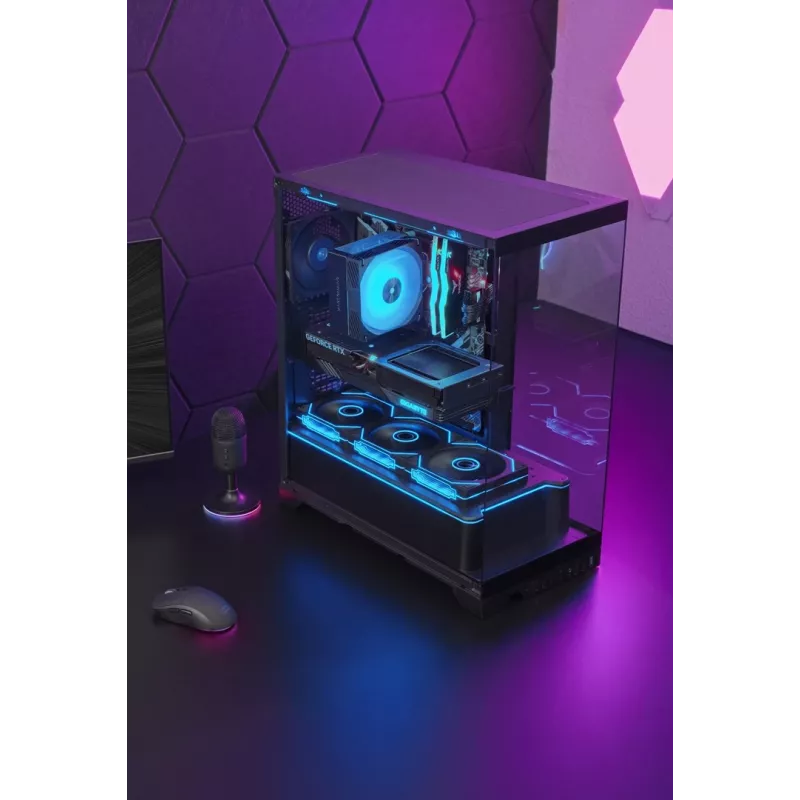 TACENS Mars Gaming MCPRISMA Midi-Tower PC-Gehäuse, Schwarz, gehärtetes Glas, unterstützt ATX/Micro-ATX/Mini-ITX, 2x 3,5-Zoll + 2x 2,5-Zoll Schächte