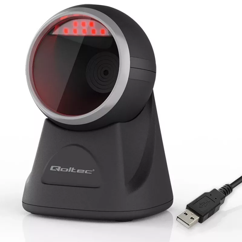 Qoltec Tisch-Barcode-Lesegerät für 1D- und 2D-Codes, QR-Scanner, Schwarz