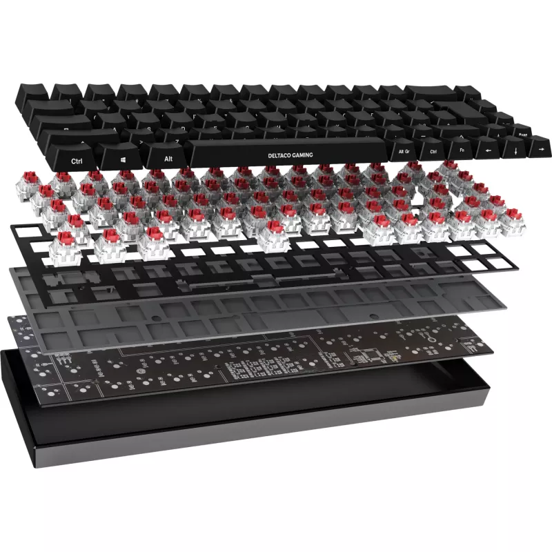 Deltaco GAM-100-DE - 65% - USB + Bluetooth - mechanischer Switch - QWERTZ - RGB-LED - Schwarz