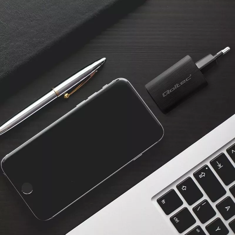 Qoltec 50766 Ladegerät für mobile Geräte Laptop, tragbare Spielkonsole, Powerbank, Smartphone, Smartwatch, Tablet Schwarz AC Schnellladen Innenbereich