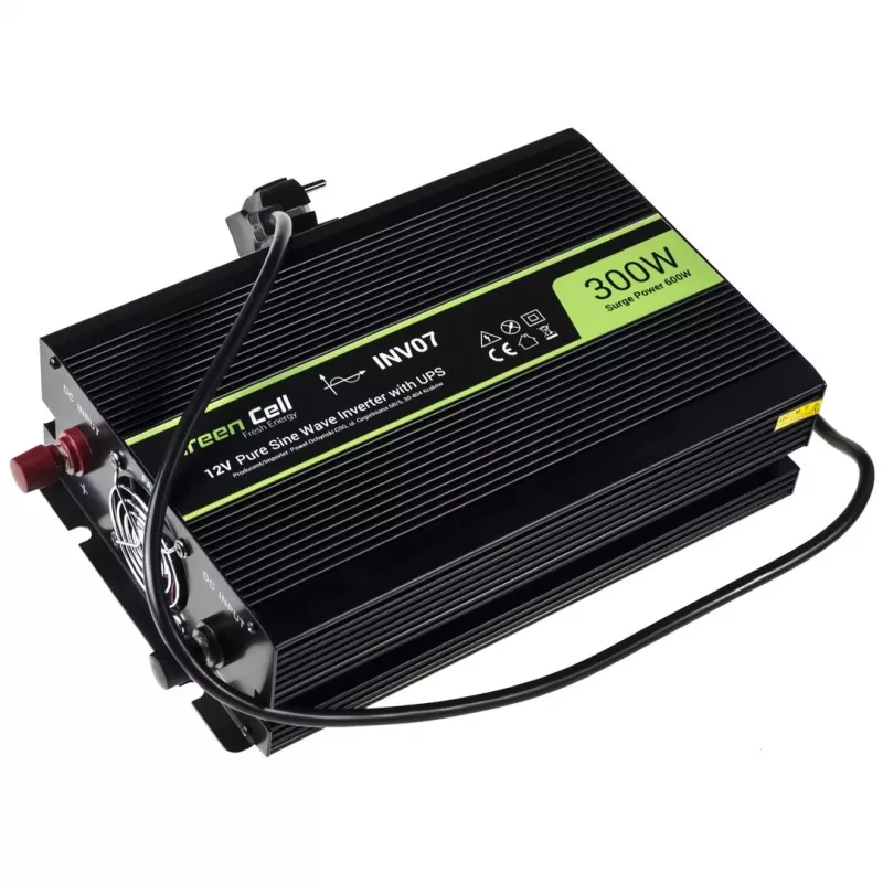 Spannungswandler Grün Cell INV07, DC 12 V auf AC 230 V, 300 W, 50 Hz, Typ-C-Stecker, schwarz