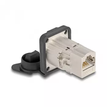 DeLOCK 67061 D-Typ RJ45 Cat.6A STP Einbaudose mit Schutzkappe, IP66