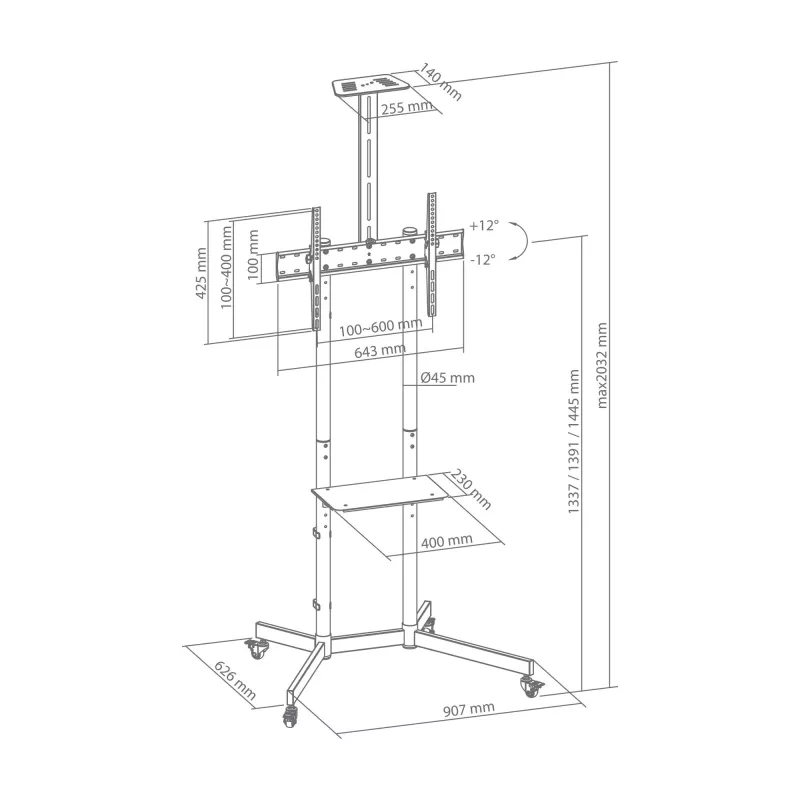 SBOX Wandhalterung FS-401-2 für 37–70 Zoll Displays, Tragfähigkeit 45 kg, Platte 600×400 mm