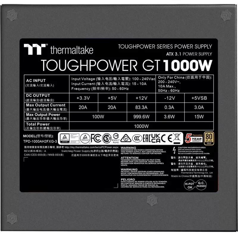 Netzteil Thermaltake Toughpower GT 1000W 24-pin ATX Schwarz