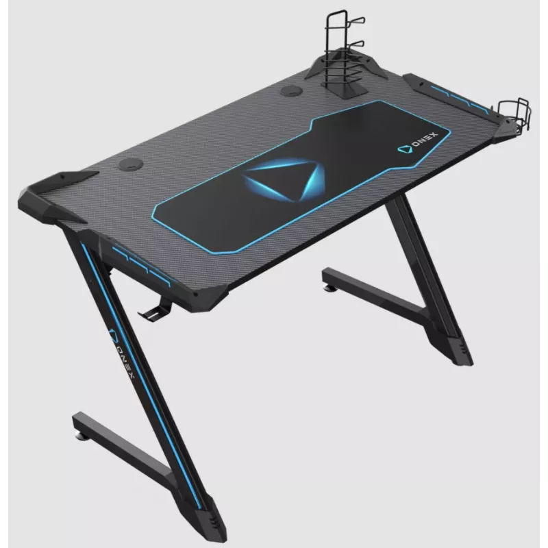 Onex | RGB-Gaming-Schreibtisch mit Becherhalter, Headset-Haken, Gamepad-Halter, 114 cm (B) | GD1200Z | Schwarz