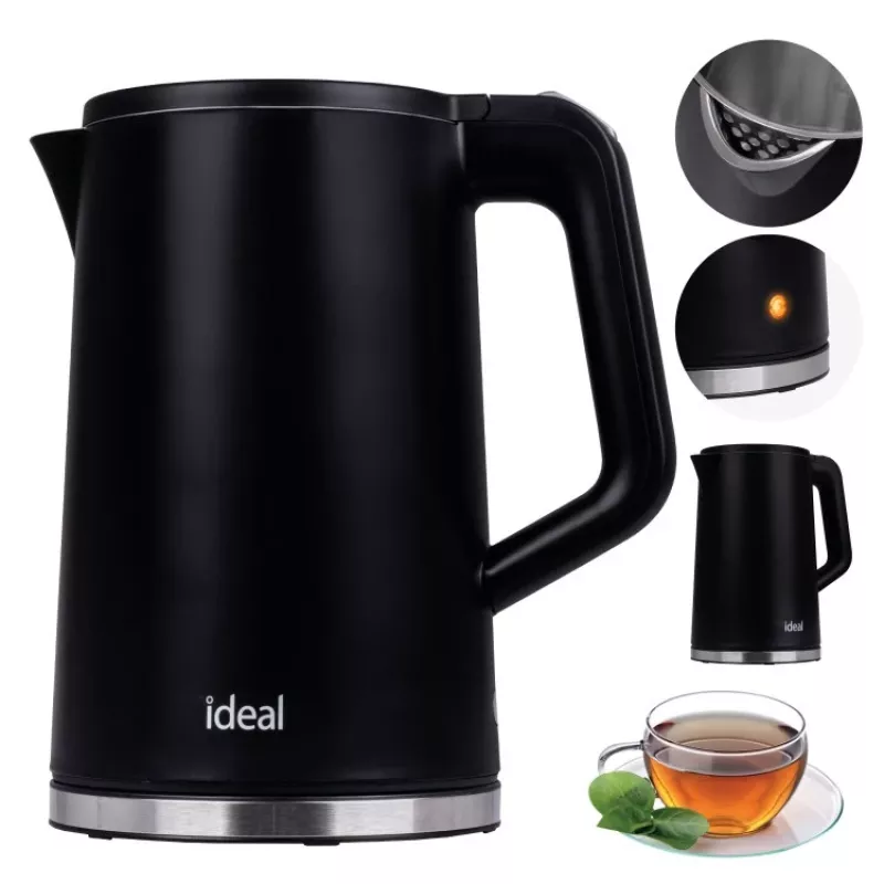 IDEAL Wasserkocher 1,7 l, Stahlgehäuse, Leistung 1500 W, schwarz