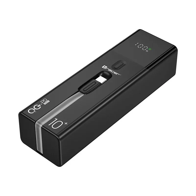 Tragbare Powerbank TRACER Quant 10000 mAh Li-Ion, PD & QC3.0, 3 Anschlüsse (2×USB-C, 1×USB-A), 100W, Schwarz