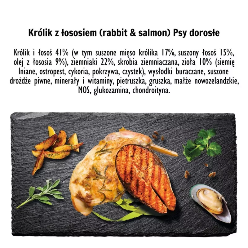 PAKA ZWIERZAKA Kaninchen mit Lachs M - Trockenfutter für Hunde - 9 kg